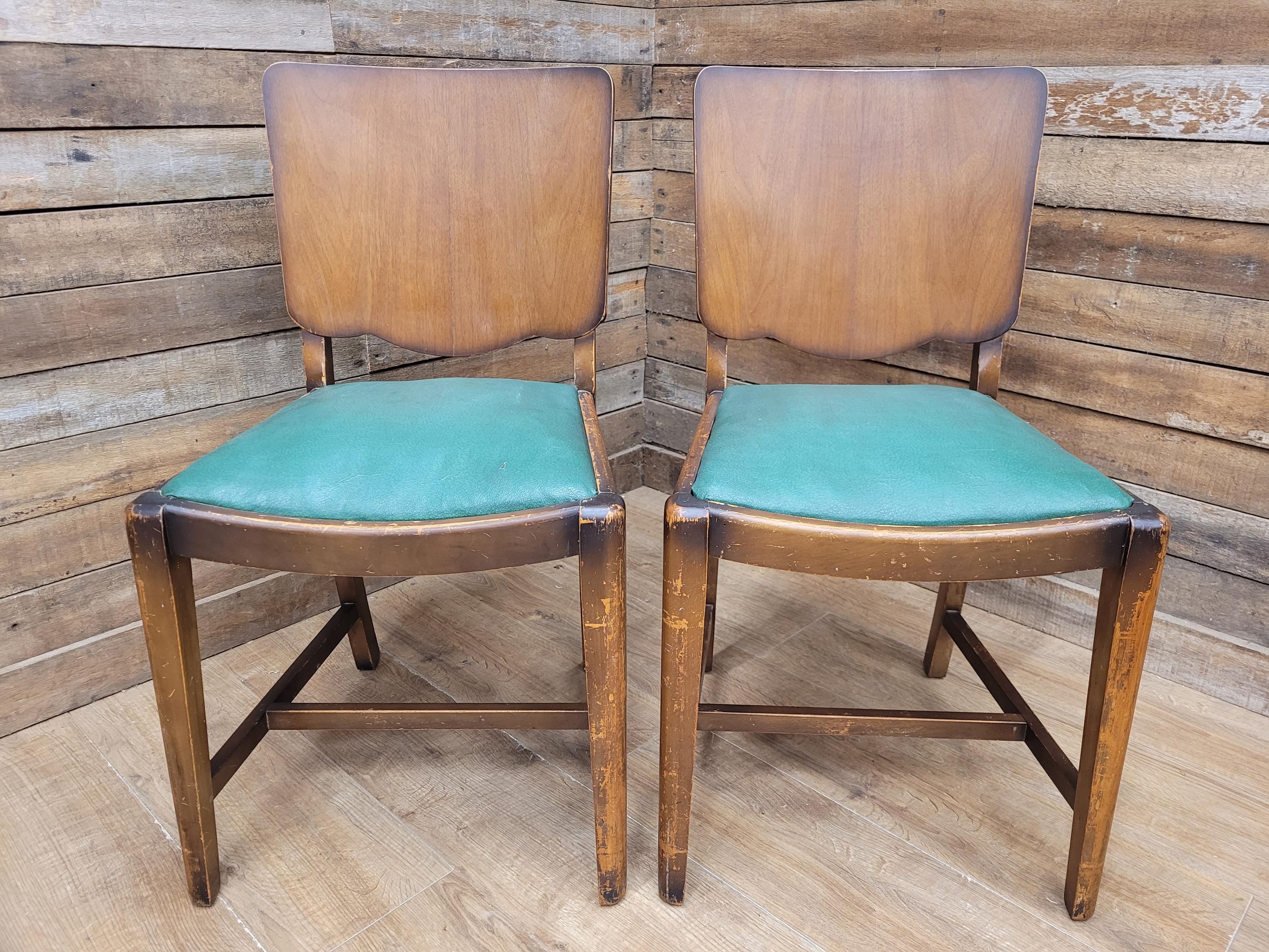Four Mid Century Beautility Dining Chairs Vintage Mid Century Green Vinyl Seats