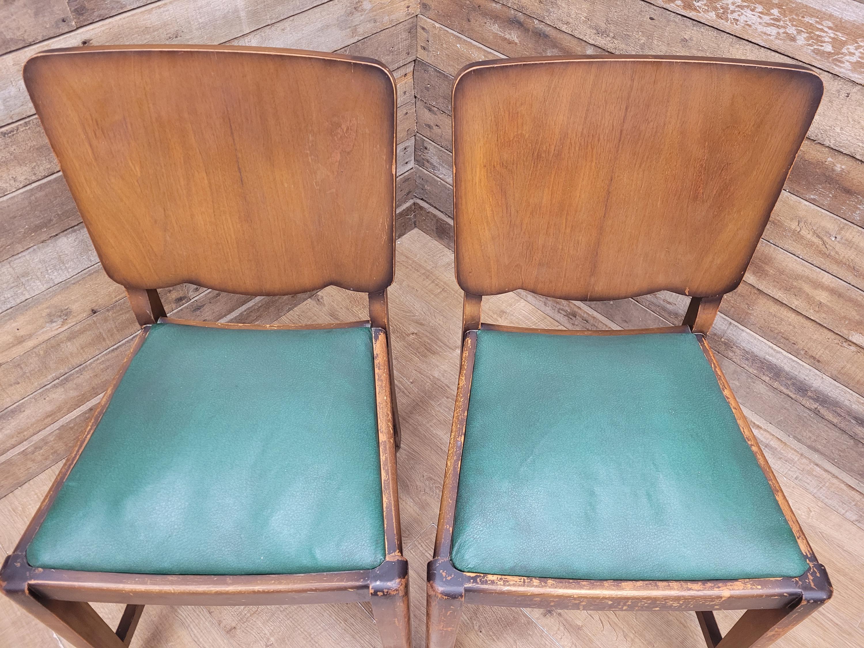 Four Mid Century Beautility Dining Chairs Vintage Mid Century Green Vinyl Seats