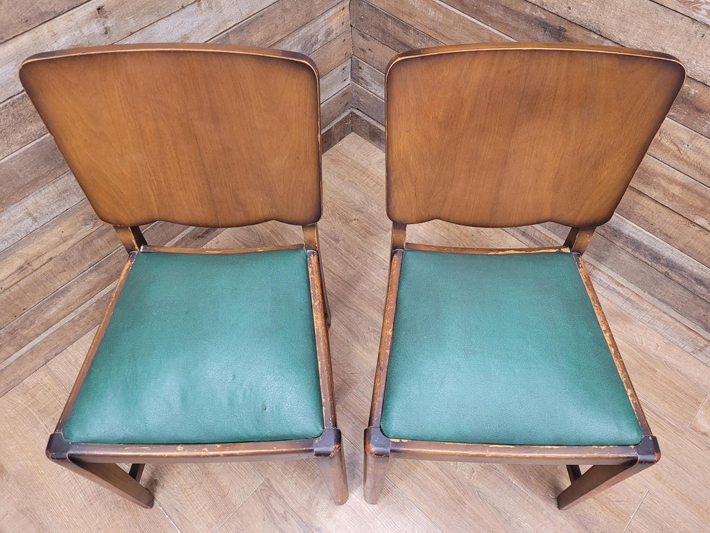 Four Mid Century Beautility Dining Chairs Vintage Mid Century Green Vinyl Seats
