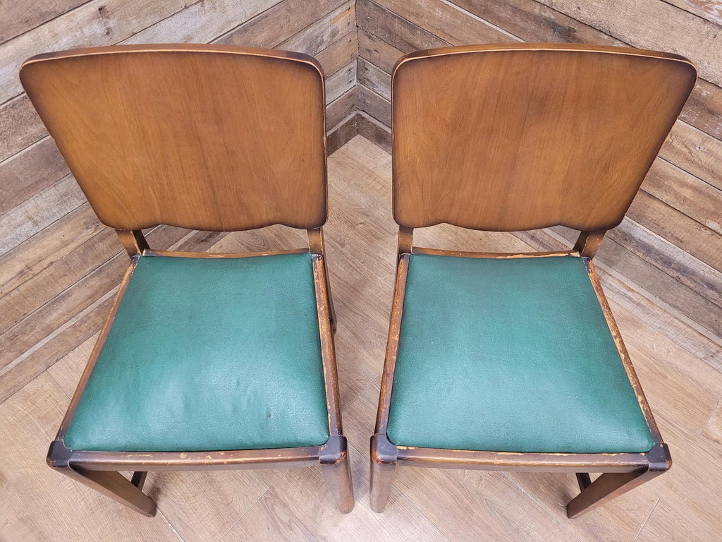 Four Mid Century Beautility Dining Chairs Vintage Mid Century Green Vinyl Seats
