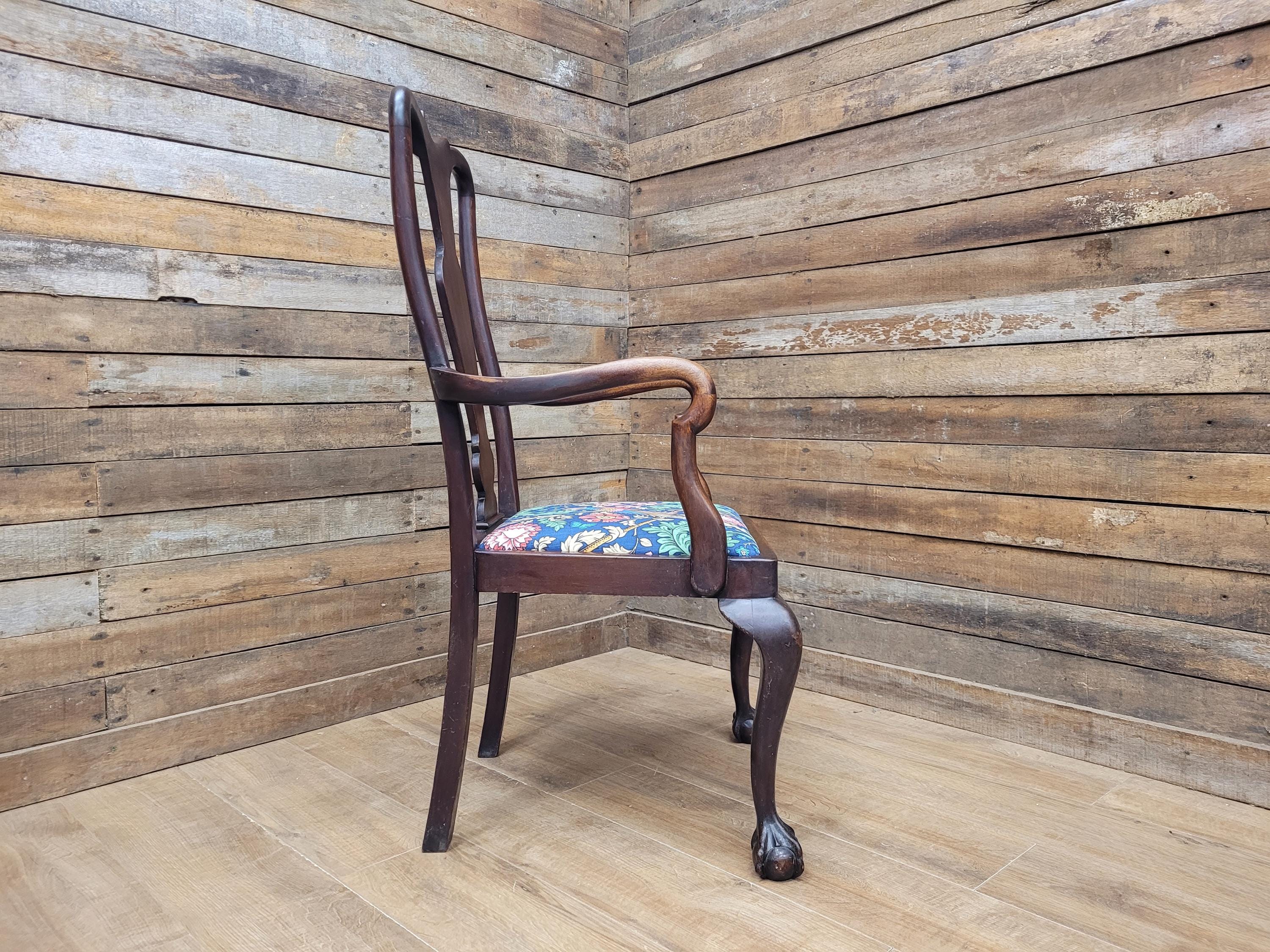 Antique Georgian Style Mahogany Claw Foot Armchair William Morris Bird Seat
