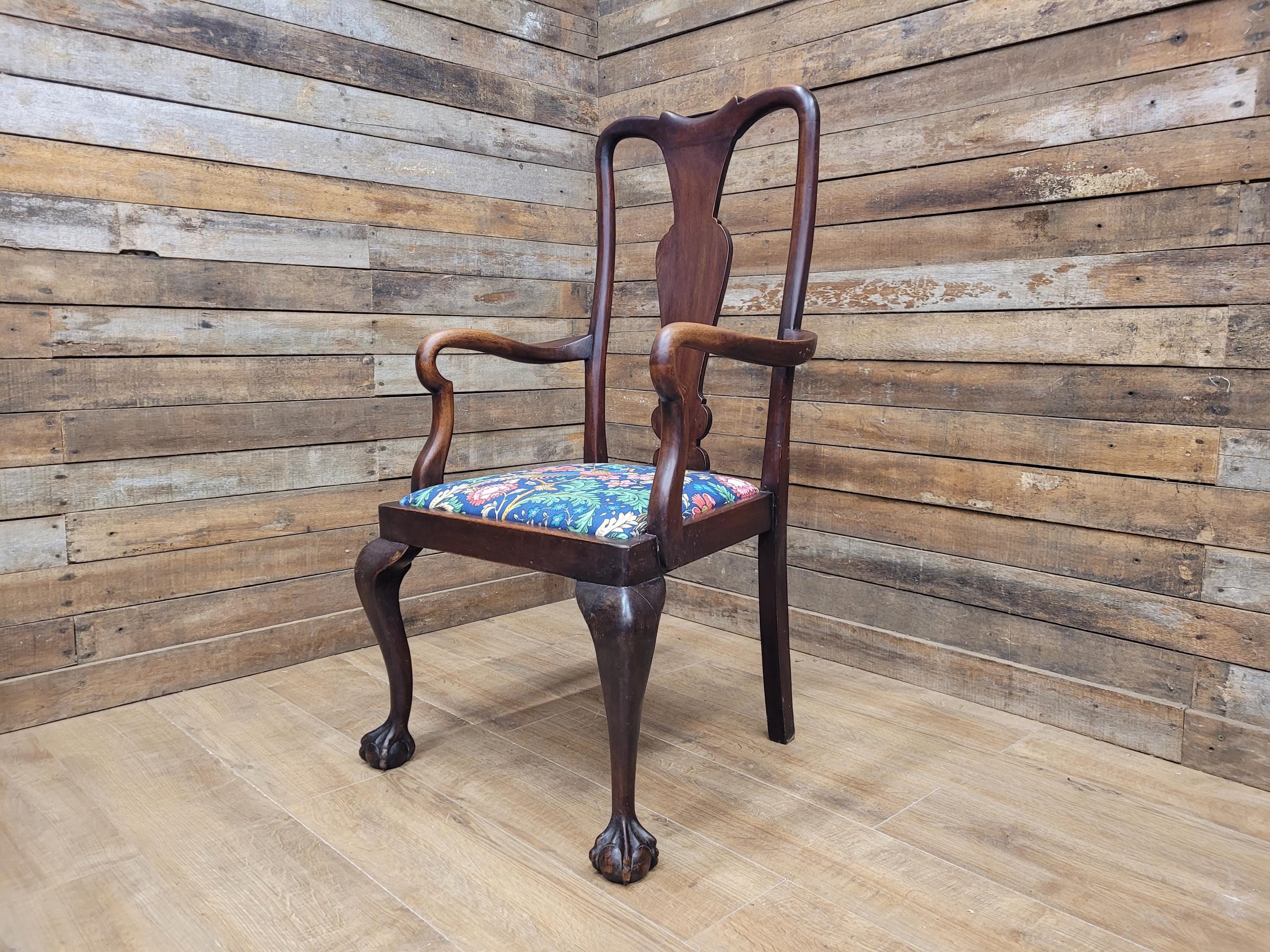 Antique Georgian Style Mahogany Claw Foot Armchair William Morris Bird Seat