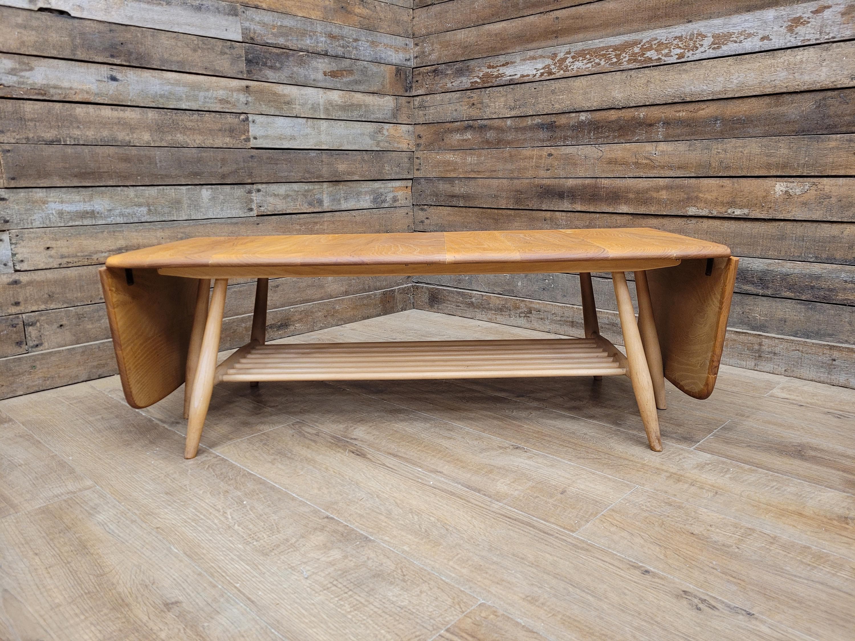 Ercol Model 456 Blonde Elm Drop Leaf Coffee Table Vintage Mid Century With Shelf