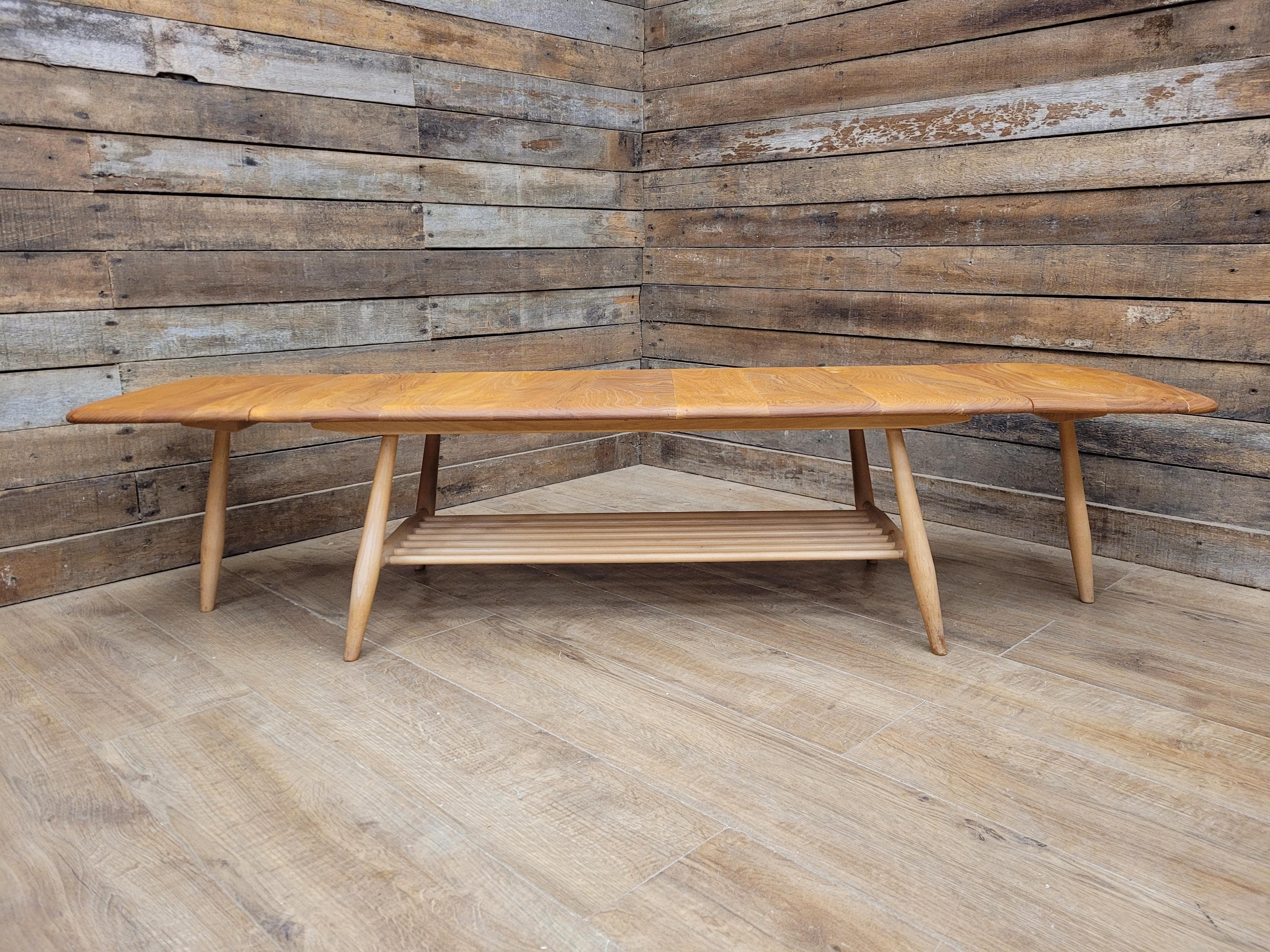 Ercol Model 456 Blonde Elm Drop Leaf Coffee Table Vintage Mid Century With Shelf