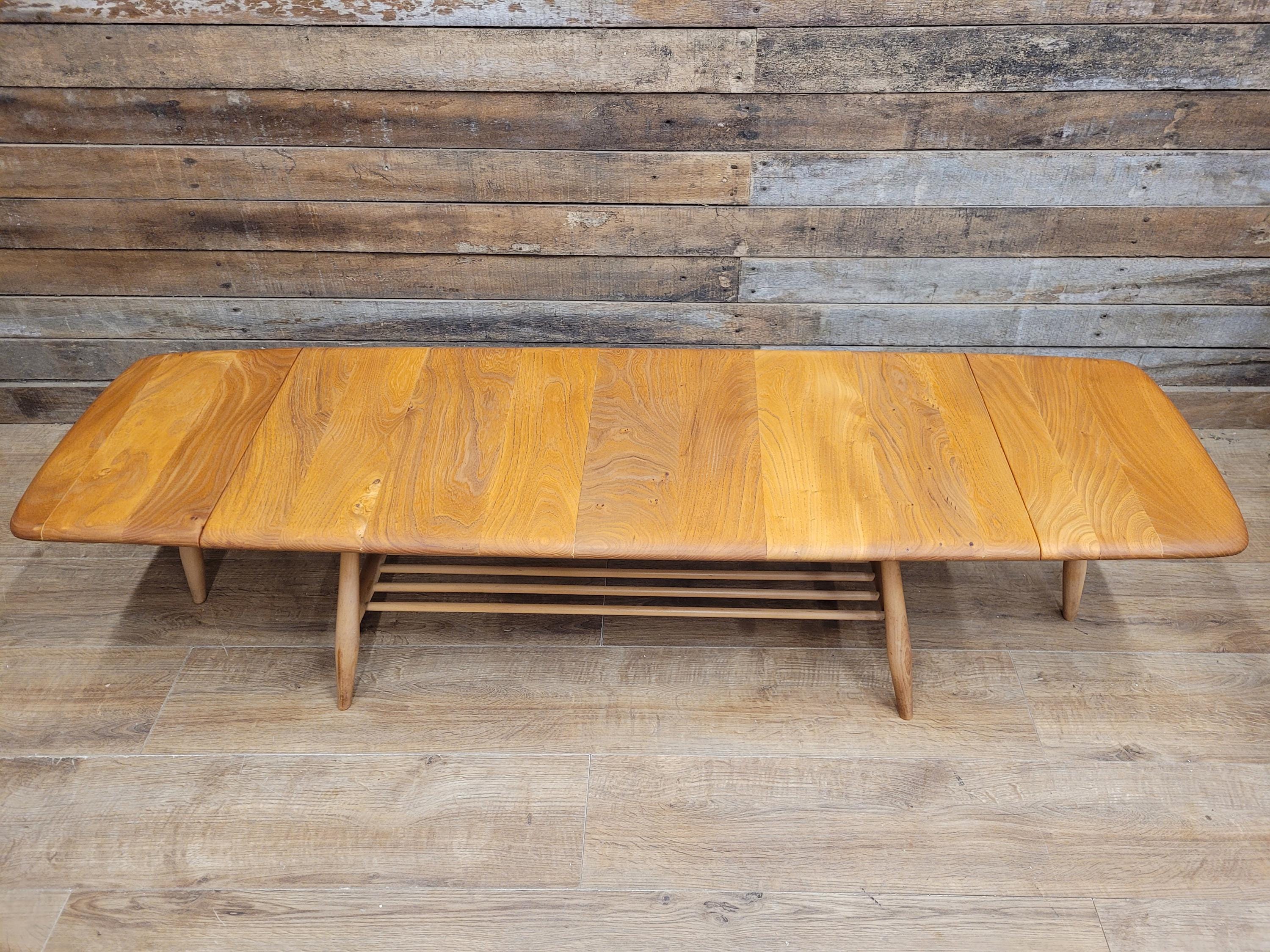 Ercol Model 456 Blonde Elm Drop Leaf Coffee Table Vintage Mid Century With Shelf