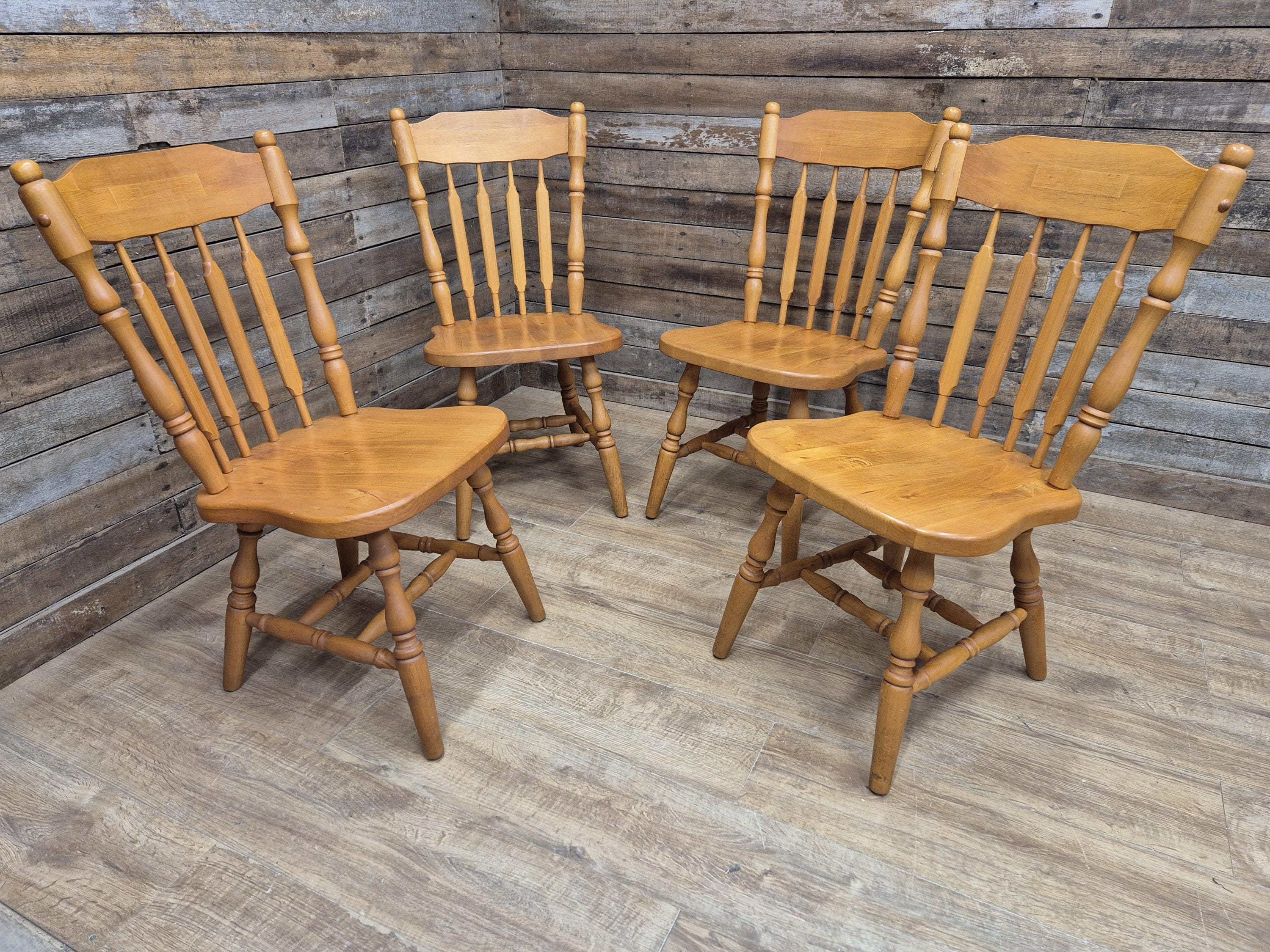 Four Vintage Whittier Solid Wood Dining Chairs Spindle Back Made in USA