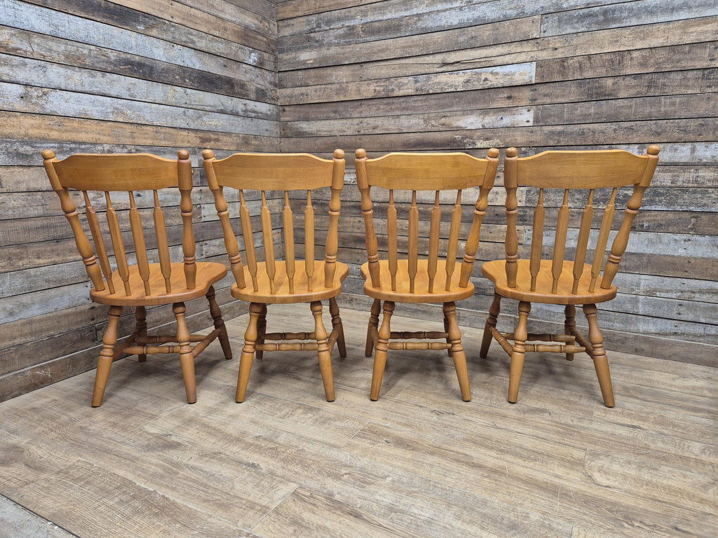 Four Vintage Whittier Solid Wood Dining Chairs Spindle Back Made in USA