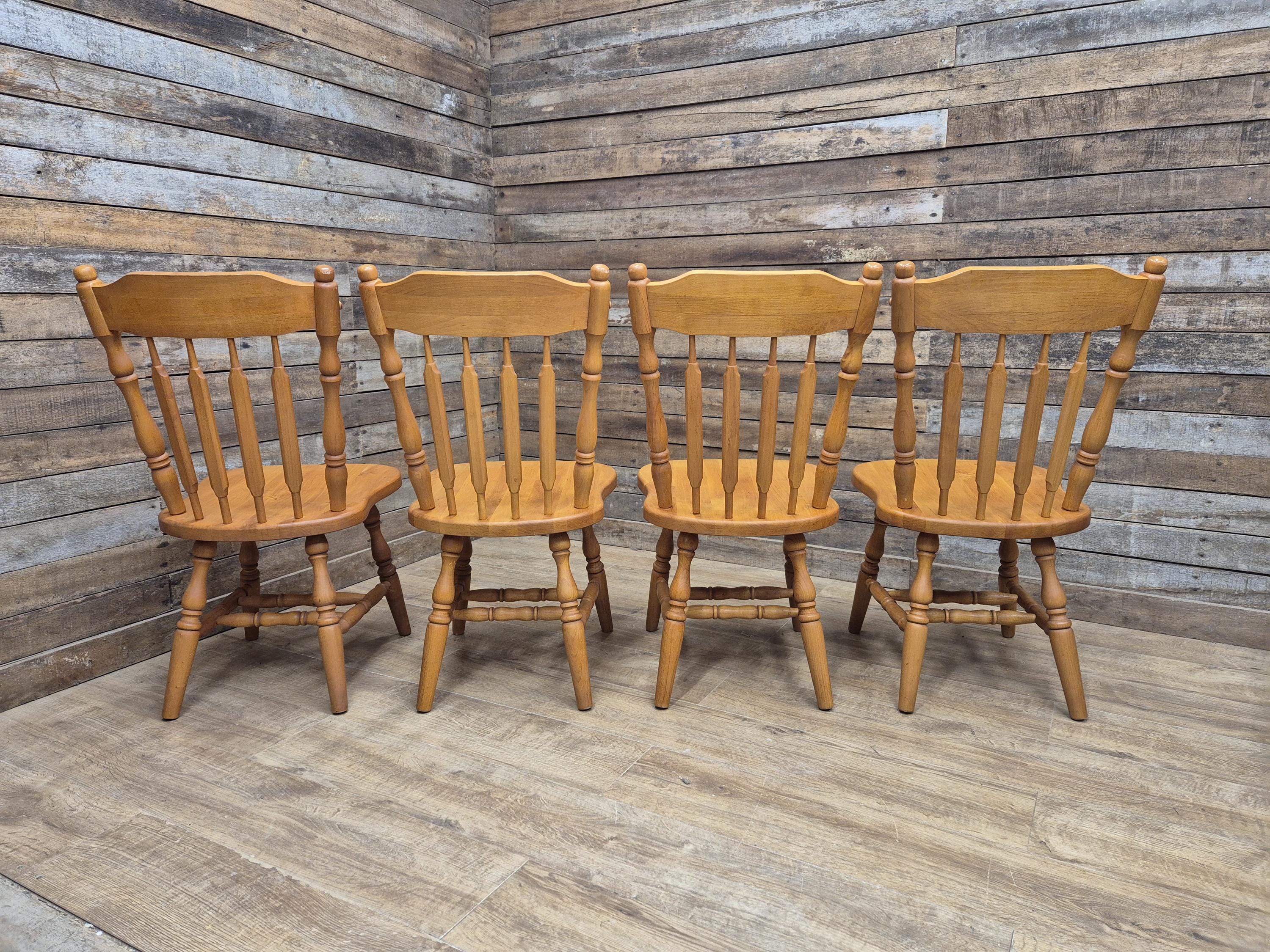 Four Vintage Whittier Solid Wood Dining Chairs Spindle Back Made in USA
