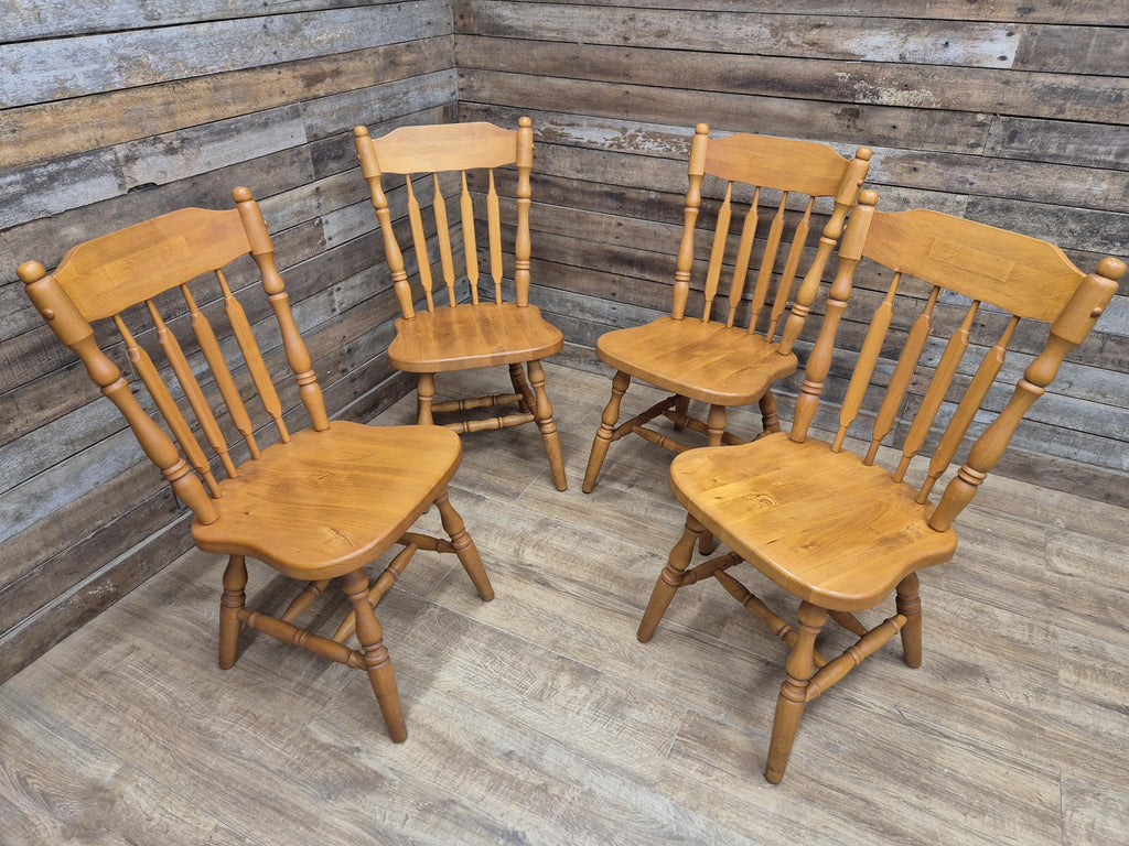 Four Vintage Whittier Solid Wood Dining Chairs Spindle Back Made in USA