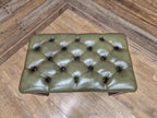 Green Button Tufted Leather Chesterfield Bench Stool with Stud Detail Wood Base