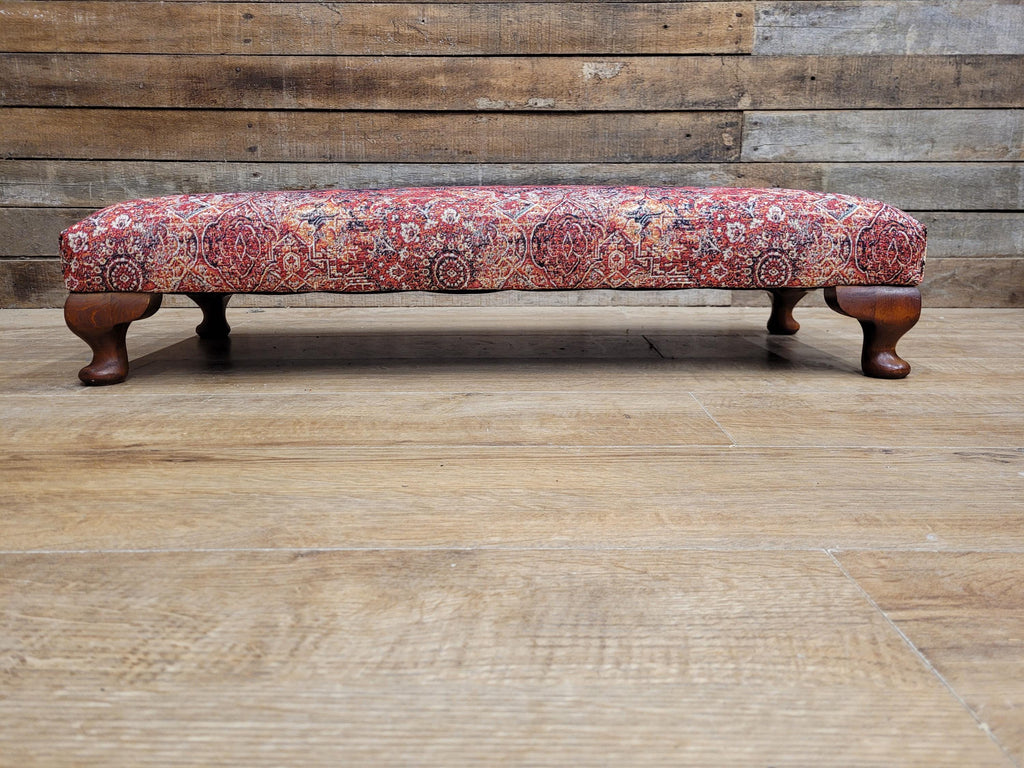 Upholstered Footstool Bench Red Moroccan Style Fabric Wooden Feet