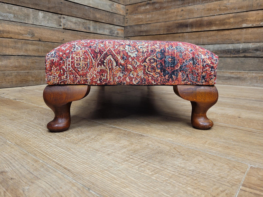 Upholstered Footstool Bench Red Moroccan Style Fabric Wooden Feet