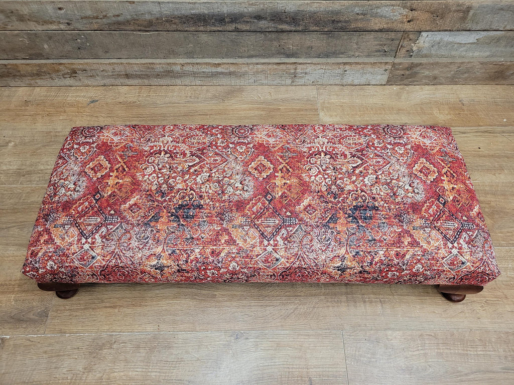 Upholstered Footstool Bench Red Moroccan Style Fabric Wooden Feet