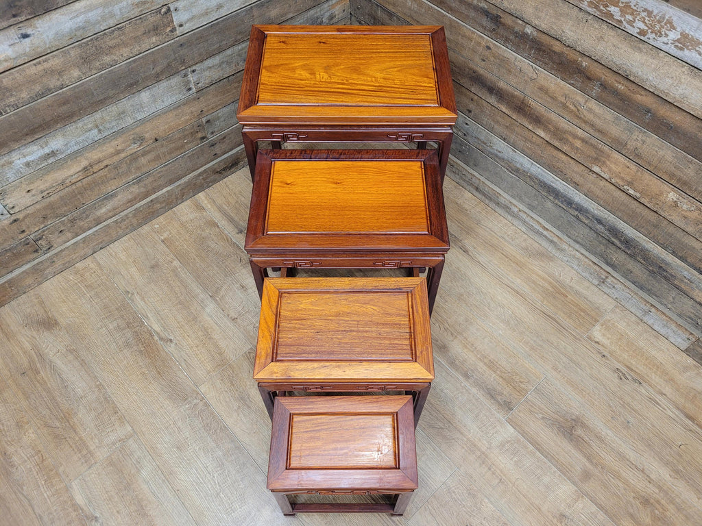 Vintage Chinese Style Nest of Tables Solid Wood Oriental Side Tables