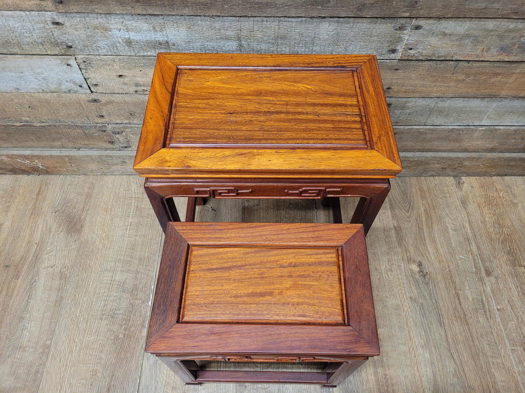 Vintage Chinese Style Nest of Tables Solid Wood Oriental Side Tables