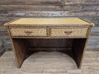 Vintage Wicker Small Desk Console Table With Drawers Rattan Hall Table