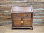 Vintage Sloping Front Bureau Writing Desk with Carved Drawers