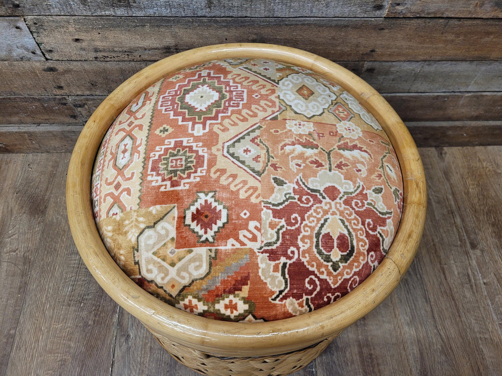Daro Style Wicker Storage Stool Ottoman with Kilim Upholstered Seat