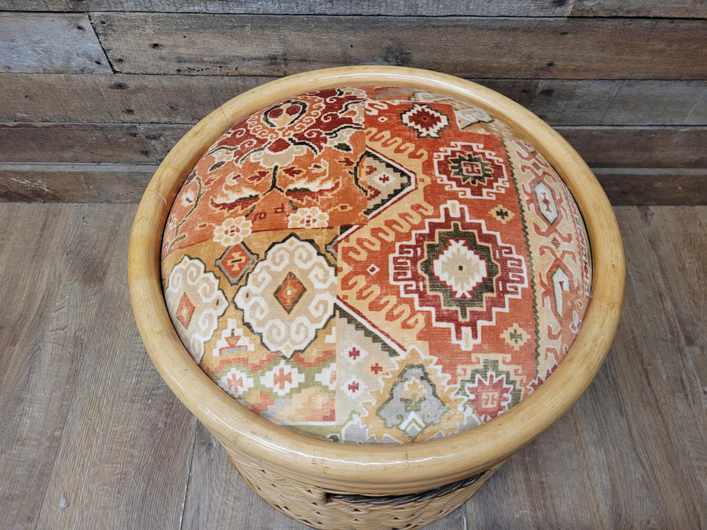 Daro Style Wicker Storage Stool Ottoman with Kilim Upholstered Seat