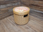 Daro Style Wicker Storage Stool Ottoman with Kilim Upholstered Seat