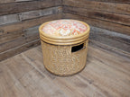 Daro Style Wicker Storage Stool Ottoman with Kilim Upholstered Seat