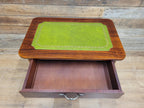 Vintage Small Drinks Trolley Side Table Green Faux Leather Inlay Two Tier Drawer