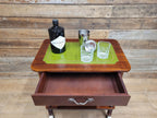 Vintage Small Drinks Trolley Side Table Green Faux Leather Inlay Two Tier Drawer
