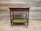 Vintage Small Drinks Trolley Side Table Green Faux Leather Inlay Two Tier Drawer