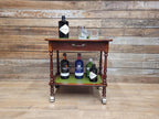 Vintage Small Drinks Trolley Side Table Green Faux Leather Inlay Two Tier Drawer