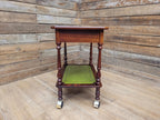 Vintage Small Drinks Trolley Side Table Green Faux Leather Inlay Two Tier Drawer