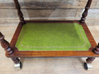 Vintage Small Drinks Trolley Side Table Green Faux Leather Inlay Two Tier Drawer