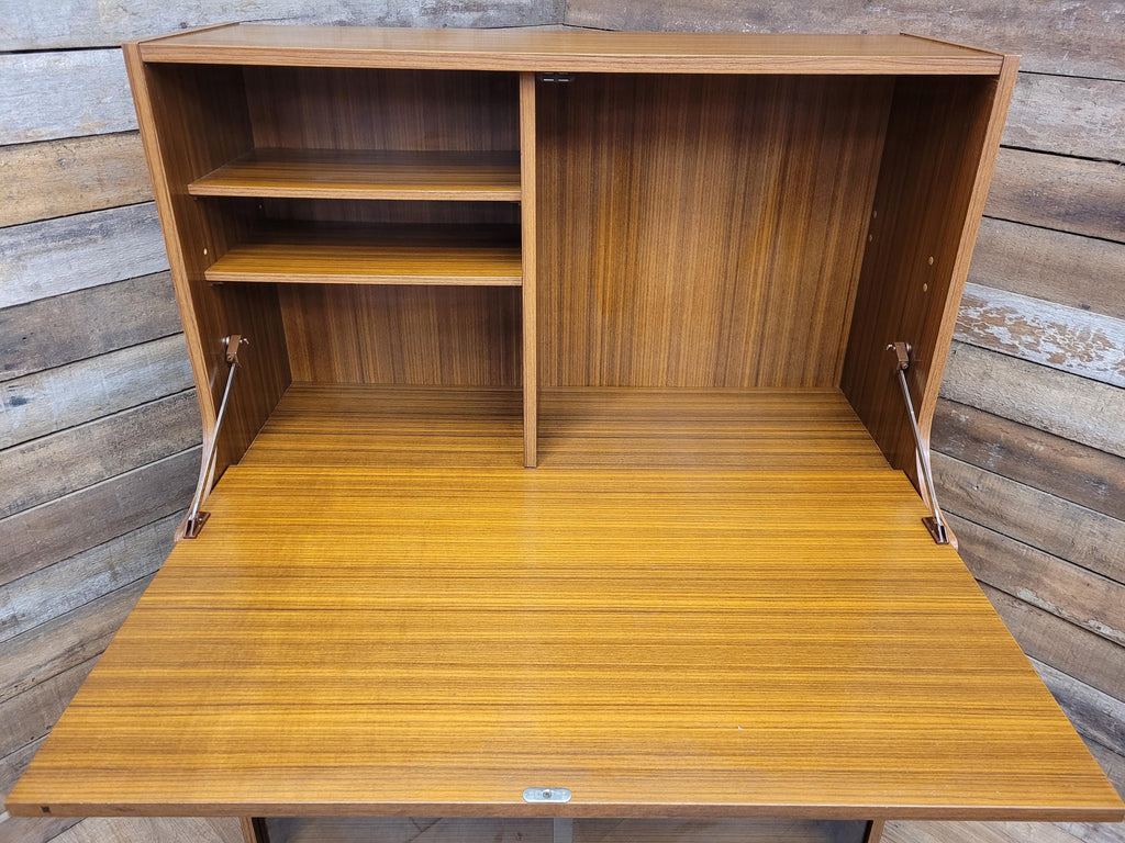 Vintage Avalon Bureau Cabinet Mid Century Drop Front Desk With Glass Cupboard