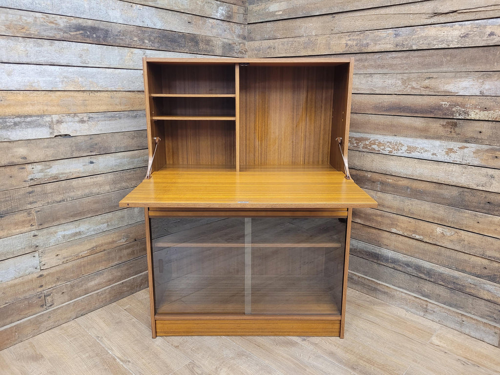 Vintage Avalon Bureau Cabinet Mid Century Drop Front Desk With Glass Cupboard