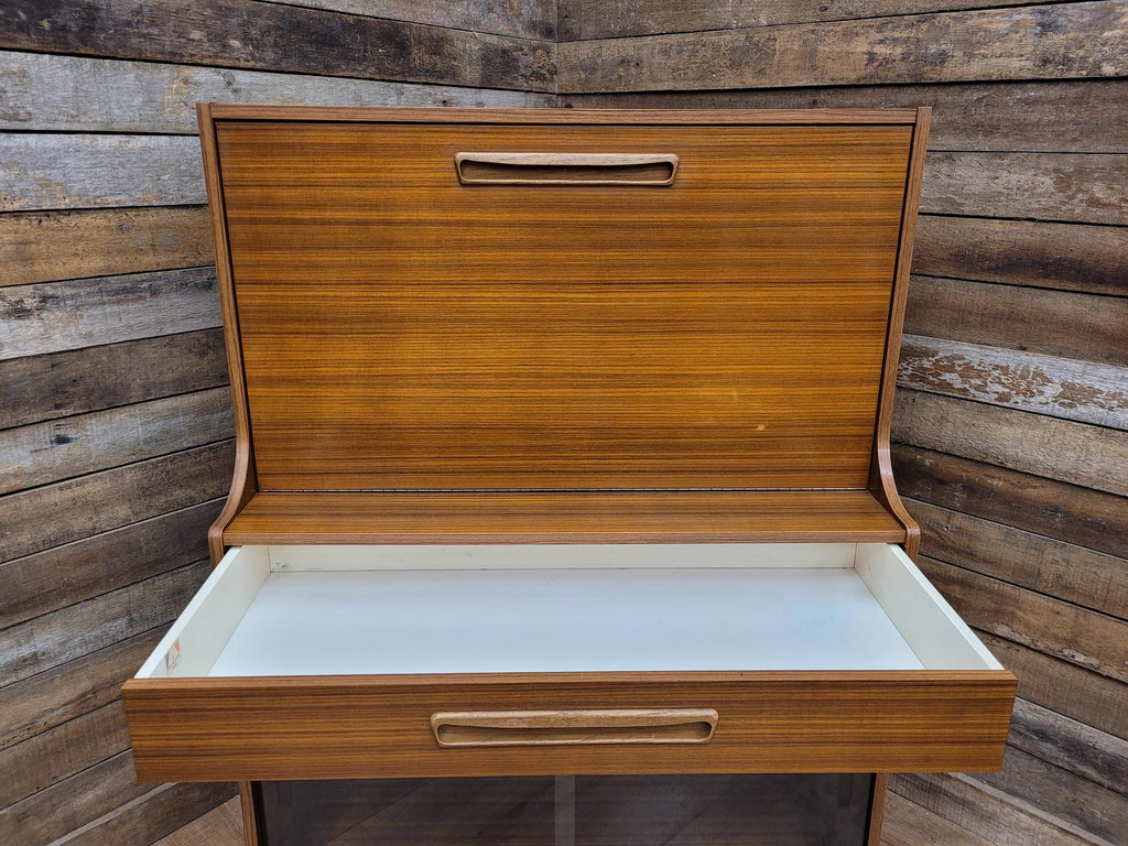 Vintage Avalon Bureau Cabinet Mid Century Drop Front Desk With Glass Cupboard