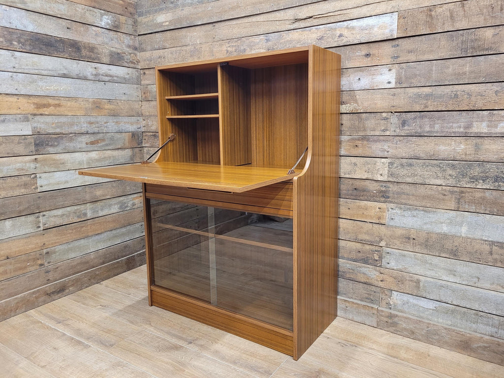Vintage Avalon Bureau Cabinet Mid Century Drop Front Desk With Glass Cupboard