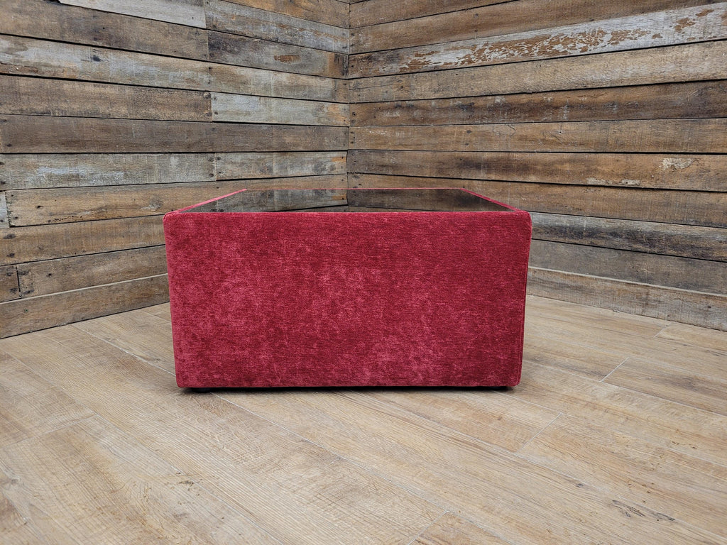 Vintage 1970s Style Red Upholstered Coffee Table Smoked Glass Square Retro Chic
