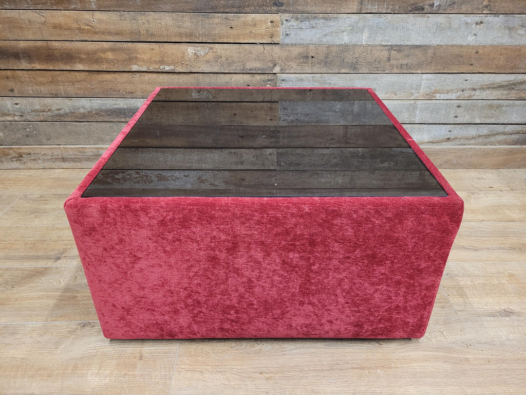 Vintage 1970s Style Red Upholstered Coffee Table Smoked Glass Square Retro Chic