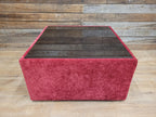 Vintage 1970s Style Red Upholstered Coffee Table Smoked Glass Square Retro Chic