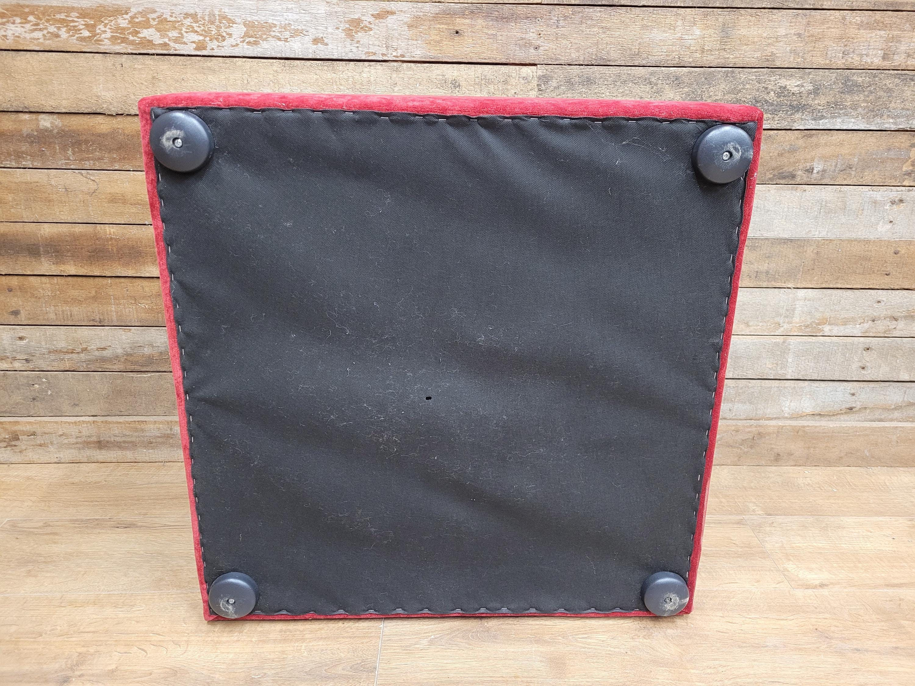 Vintage 1970s Style Red Upholstered Coffee Table Smoked Glass Square Retro Chic