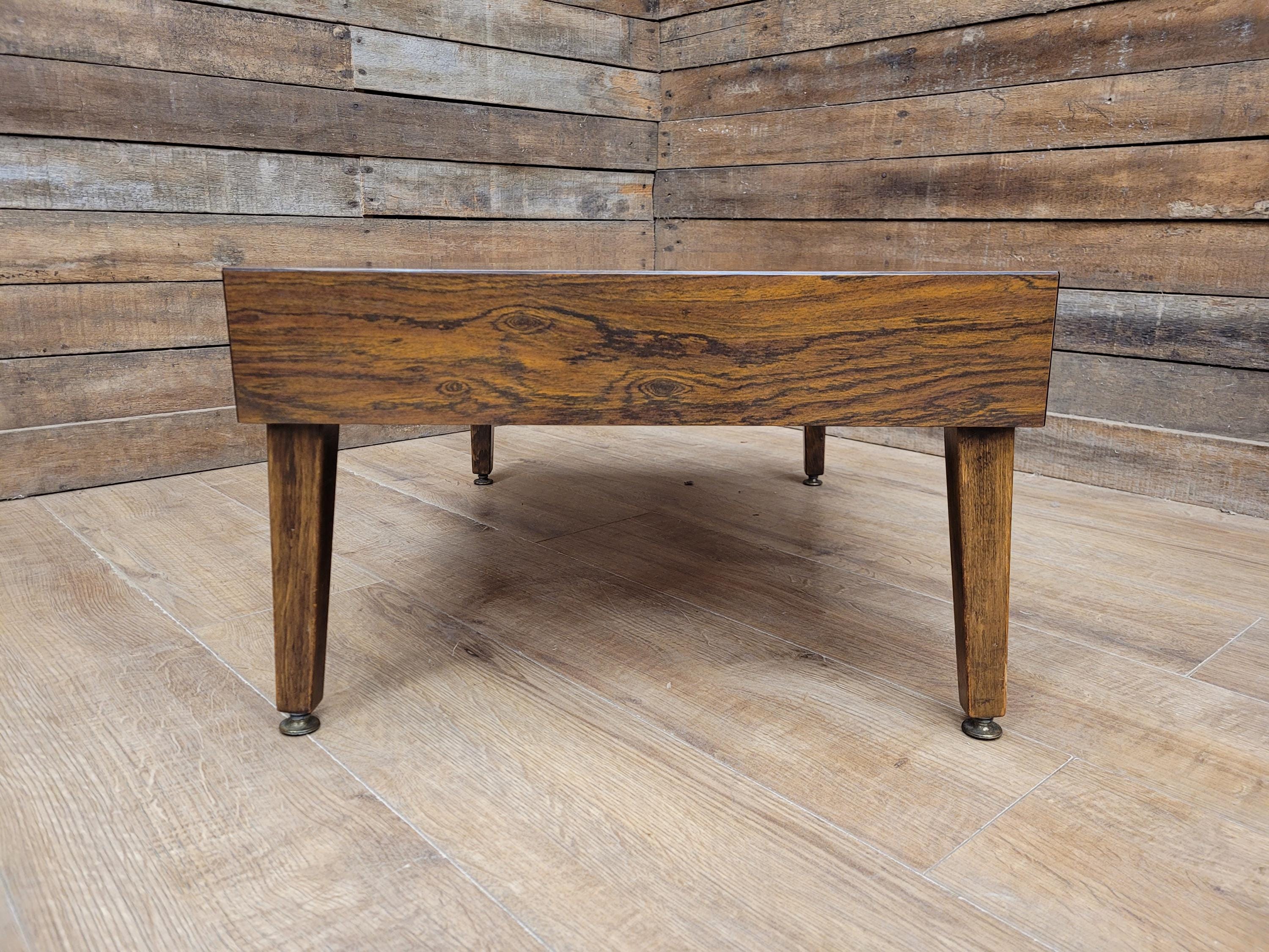 Retro Formica Coffee Table Mid Century Woodgrain Top Tapered Legs