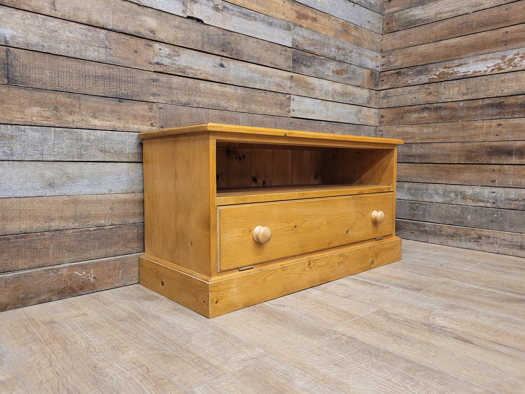 Vintage Pine Media Unit TV Stand Drop Down Front Cabinet Gaming Storage