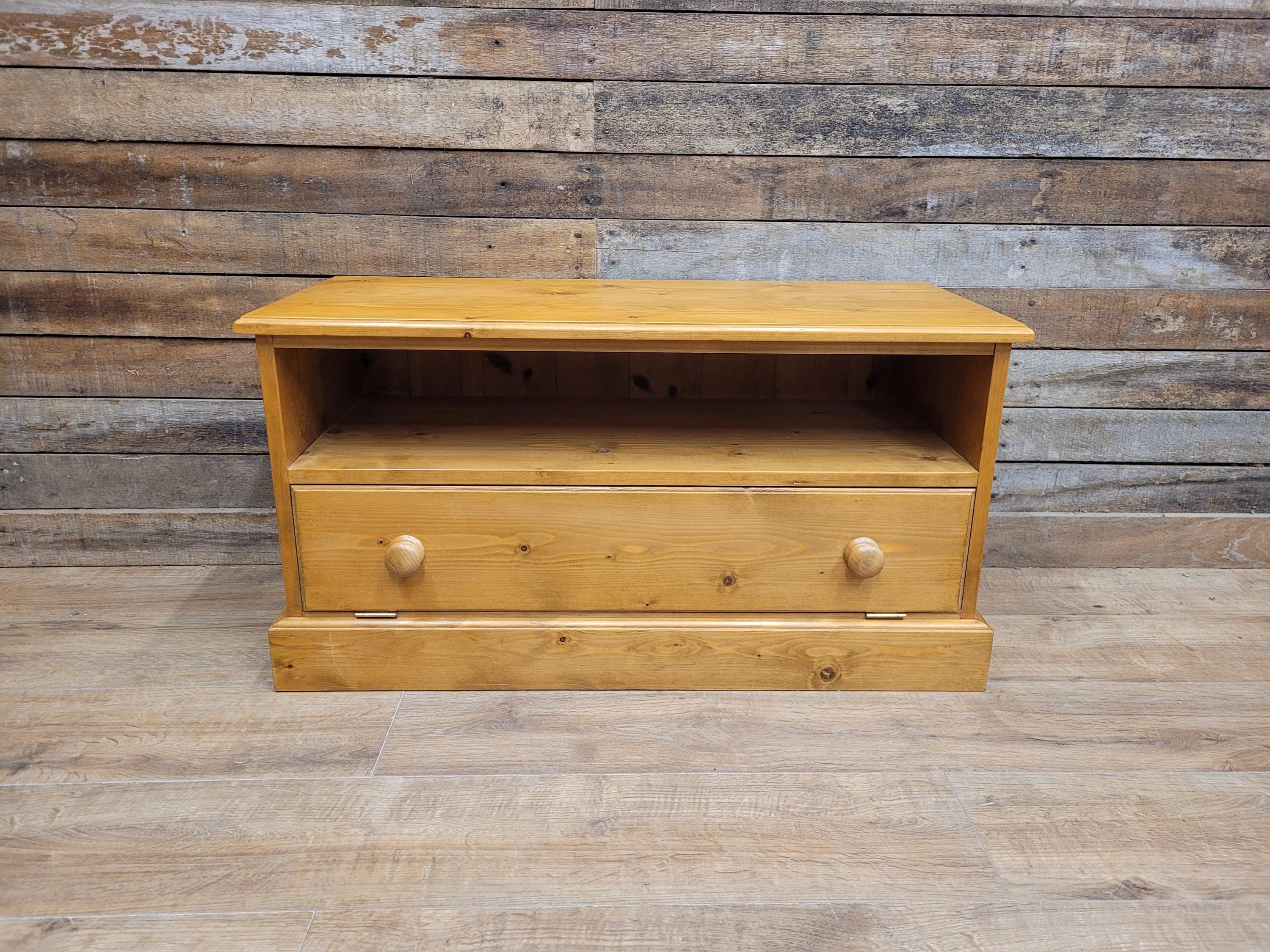 Vintage Pine Media Unit TV Stand Drop Down Front Cabinet Gaming Storage