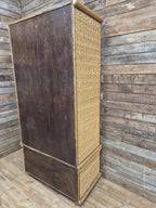 Vintage Tall Wicker Wardrobe Armoire with Drawers Vintage Rattan Cabinet Tallboy