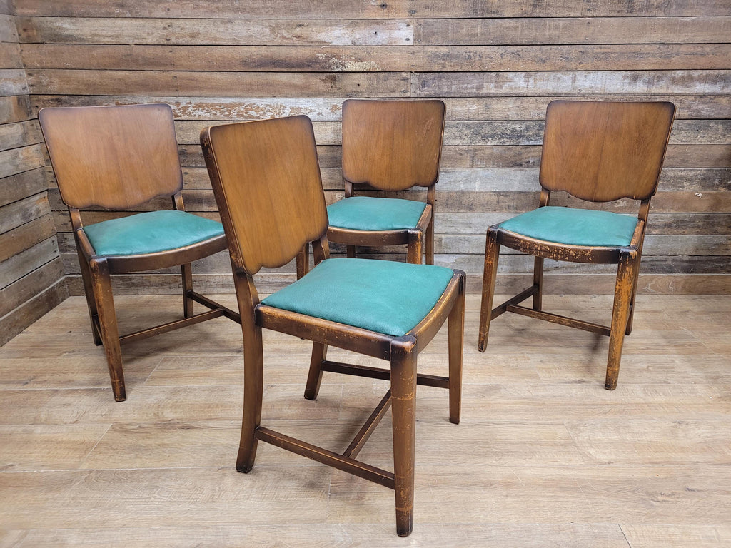 Four Mid Century Beautility Dining Chairs Vintage Mid Century Green Vinyl Seats