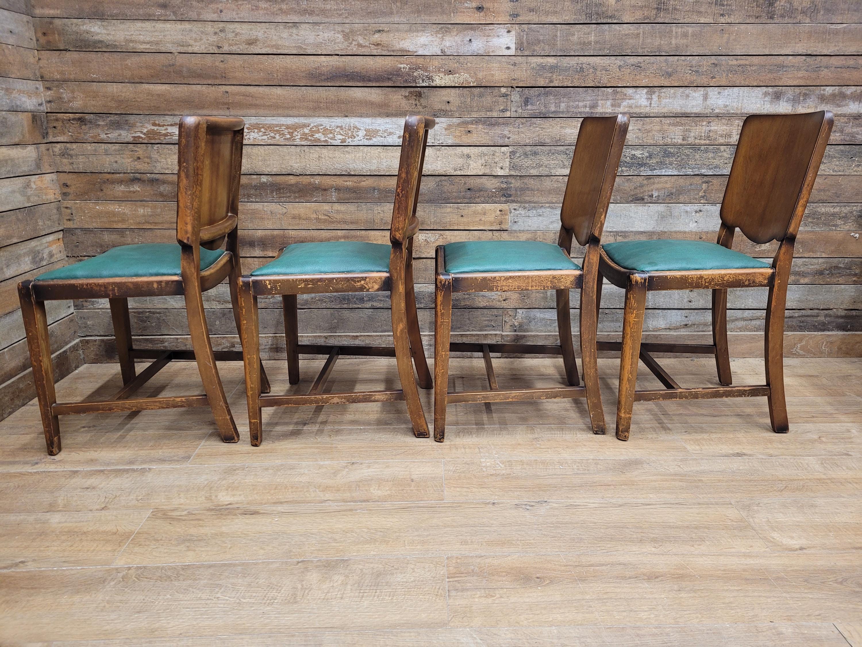 Four Mid Century Beautility Dining Chairs Vintage Mid Century Green Vinyl Seats