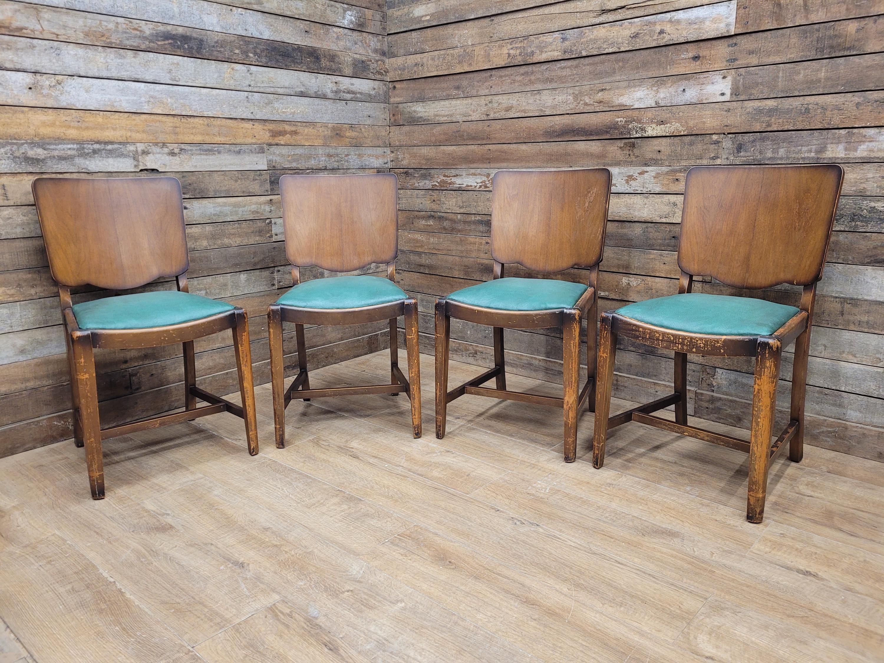 Four Mid Century Beautility Dining Chairs Vintage Mid Century Green Vinyl Seats