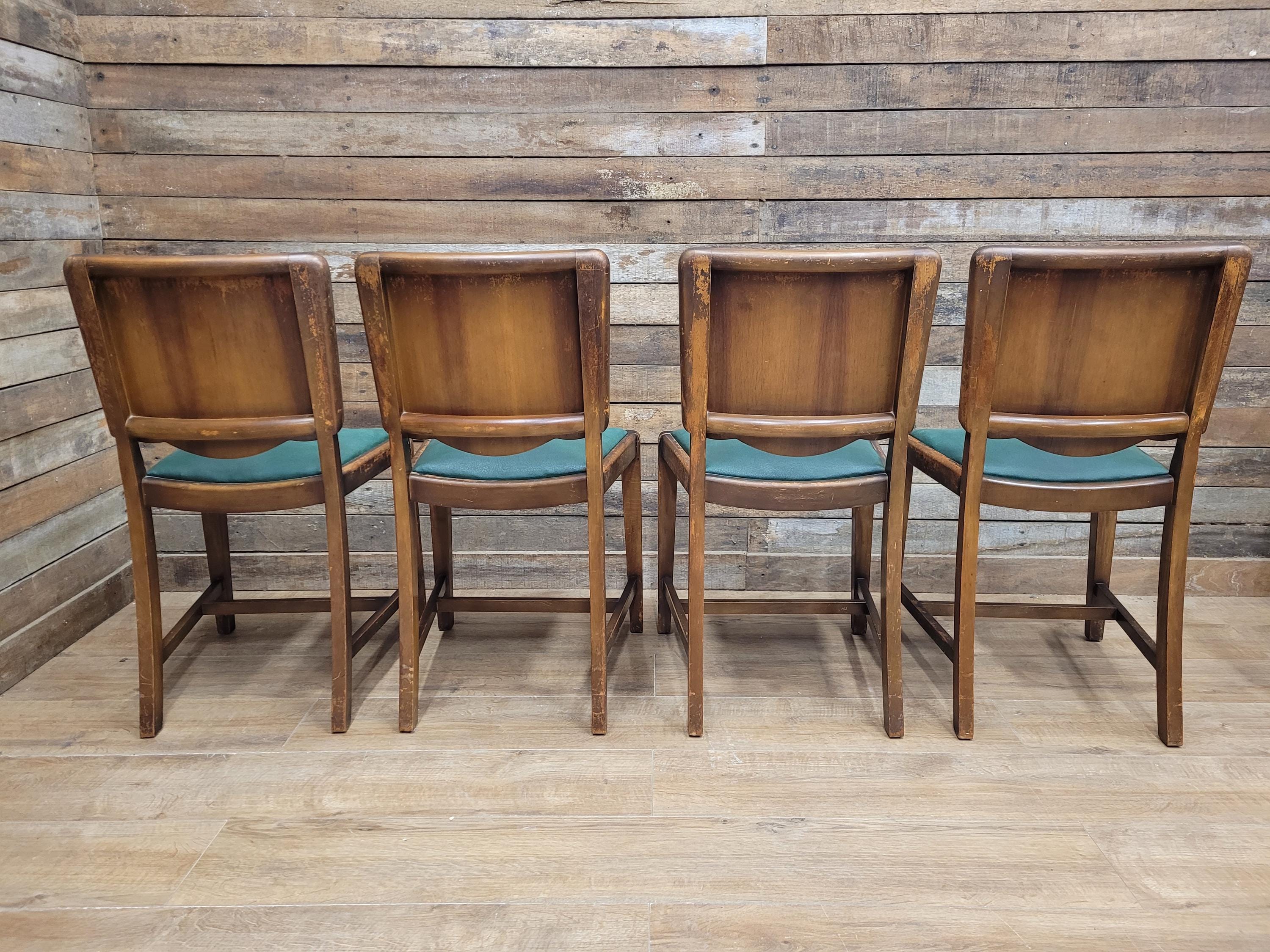 Four Mid Century Beautility Dining Chairs Vintage Mid Century Green Vinyl Seats