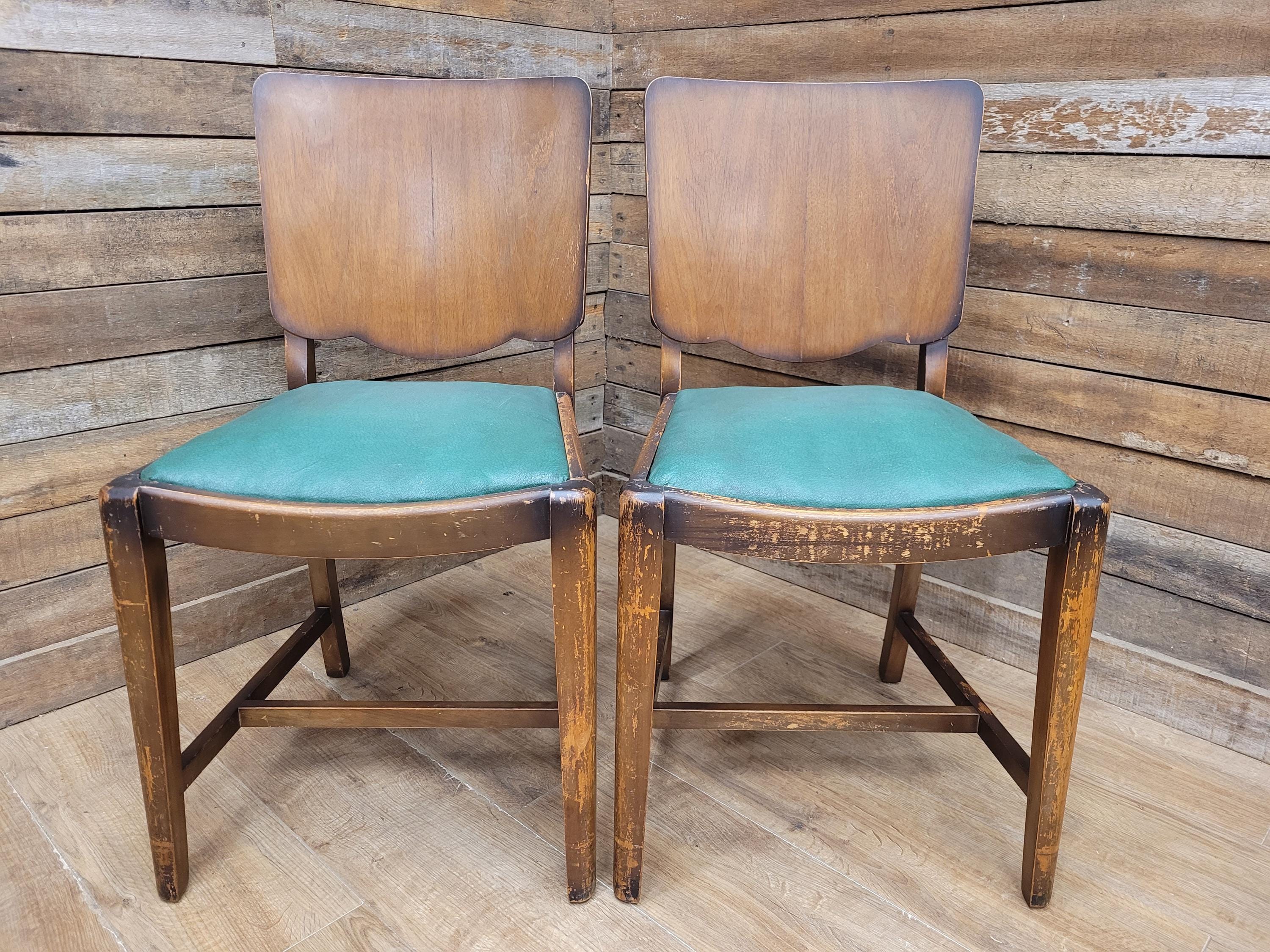 Four Mid Century Beautility Dining Chairs Vintage Mid Century Green Vinyl Seats