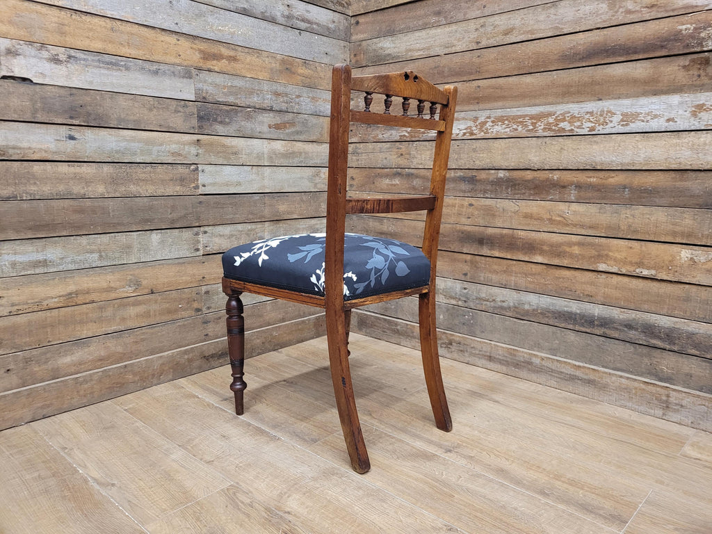 Antique Edwardian Oak Bedroom Chair Turned Legs Carved Back