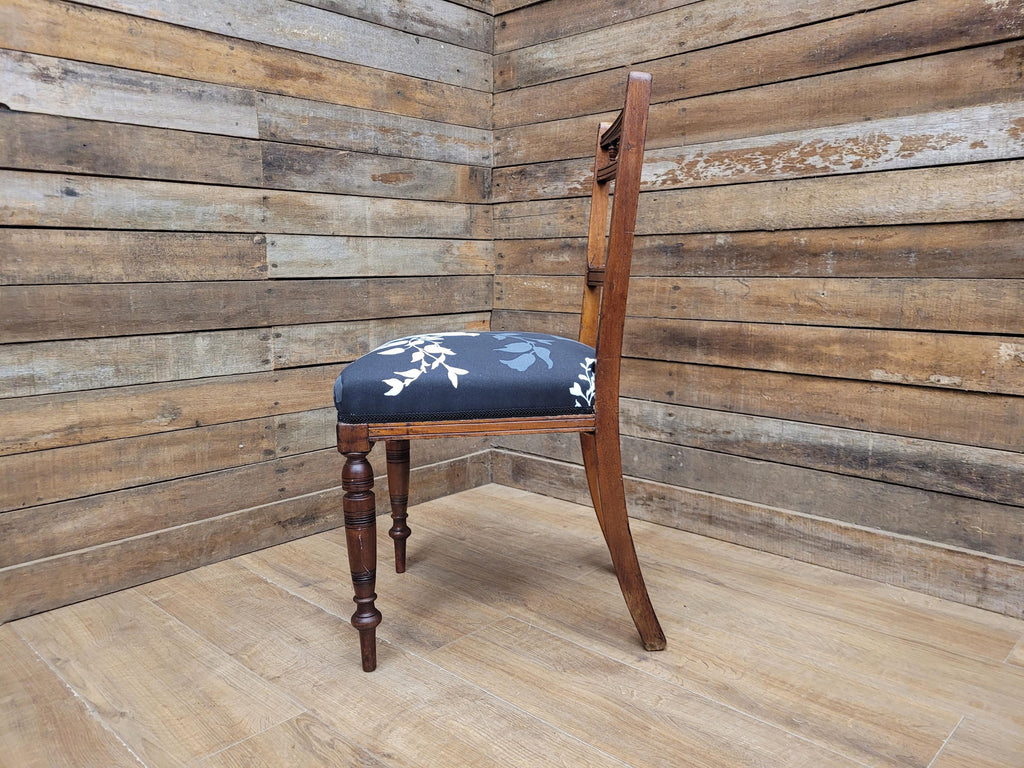 Antique Edwardian Oak Bedroom Chair Turned Legs Carved Back